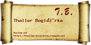 Thaller Boglárka névjegykártya